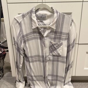 Rails Casual Plaid Shirt in Cream and Gray
